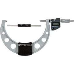Mitutoyo - 6 to 7" Range, 0.0001" Resolution, Standard Throat IP65 Electronic Outside Micrometer - 0.00015" Accuracy, Ratchet Stop Thimble, Carbide-Tipped Face, SR44 Battery - Exact Tool & Supply