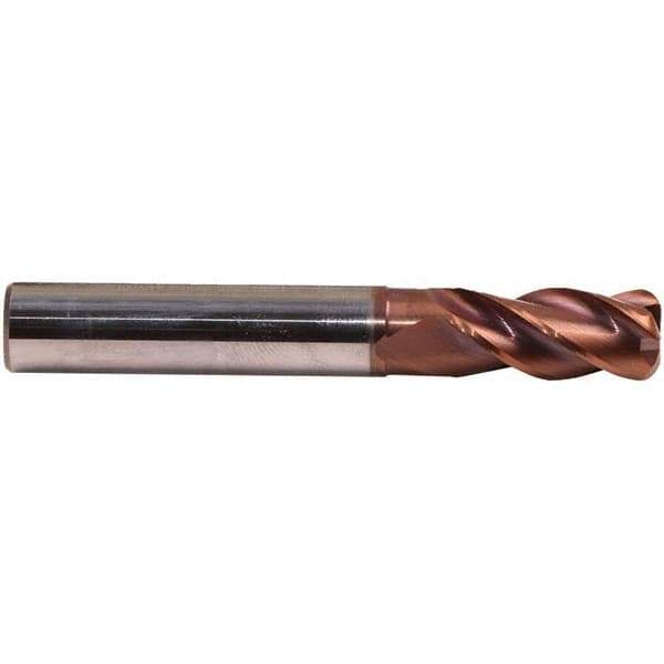 Emuge - 3mm Diam, 8mm LOC, 4 Flute Solid Carbide Roughing & Finishing End Mill - TiAlN Finish, 57mm OAL, 6mm Shank Diam, Cylindrical Shank, 38° Helix, Centercutting, Long Length - Exact Tool & Supply