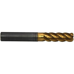 Emuge - 12mm Diam, 36mm LOC, 5 Flute Solid Carbide Roughing & Finishing End Mill - TiN/TiAlN Finish, 93mm OAL, 12mm Shank Diam, Cylindrical Shank, 42° Helix, Extra Long Length - Exact Tool & Supply