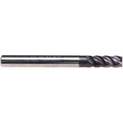 Emuge - 4mm Diam, 11mm LOC, 3 Flute Solid Carbide Roughing & Finishing End Mill - TiAlN Finish, 57mm OAL, 6mm Shank Diam, Weldon Shank, 45° Helix, Centercutting, Long Length - Exact Tool & Supply