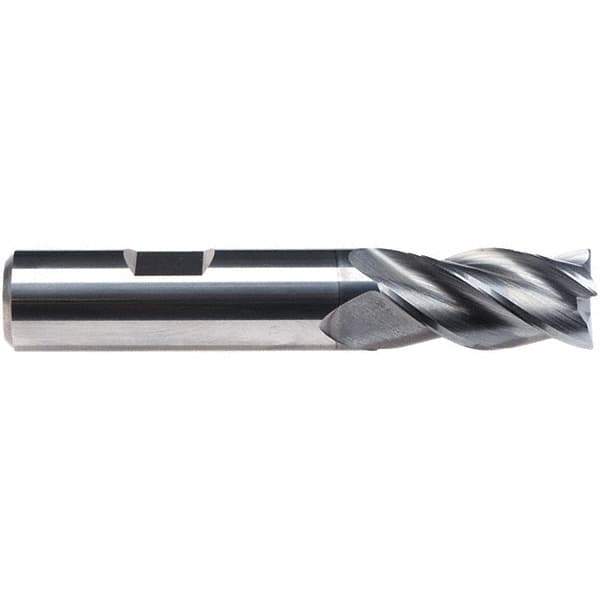 Emuge - 1/2" Diam, 1" LOC, 4 Flute Solid Carbide Roughing & Finishing End Mill - CrN Finish, 3" OAL, 1/2" Shank Diam, Weldon Shank, 38° Helix, Centercutting, Regular Length - Exact Tool & Supply