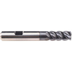 Emuge - 4mm Diam, 26mm LOC, 4 Flute Solid Carbide Roughing & Finishing End Mill - TiAlN Finish, 83mm OAL, 12mm Shank Diam, Weldon Shank, 50° Helix, Long Length - Exact Tool & Supply