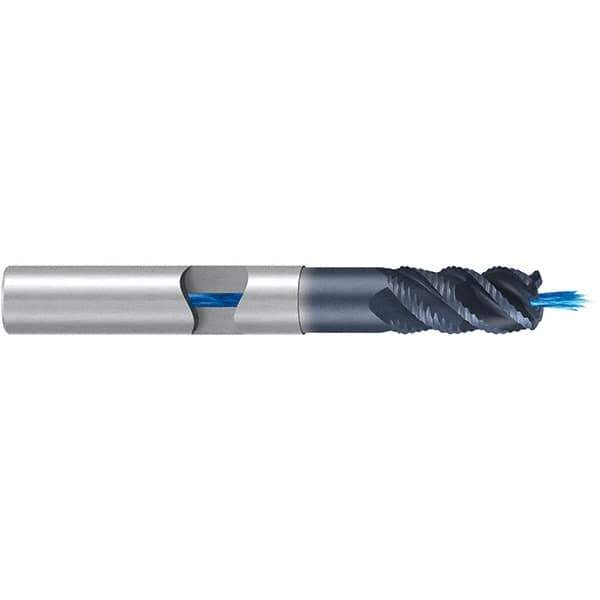 Emuge - 10mm Diam, 22mm LOC, 4 Flute Solid Carbide Roughing & Finishing End Mill - TiAlN Finish, 80mm OAL, 10mm Shank Diam, Cylindrical Shank, 45° Helix, Extra Long Length - Exact Tool & Supply