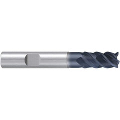 Emuge - 16mm Diam, 40mm LOC, 4 Flute Solid Carbide Roughing & Finishing End Mill - TiAlN Finish, 92mm OAL, 16mm Shank Diam, Weldon Shank, 50° Helix, Centercutting, Long Length - Exact Tool & Supply