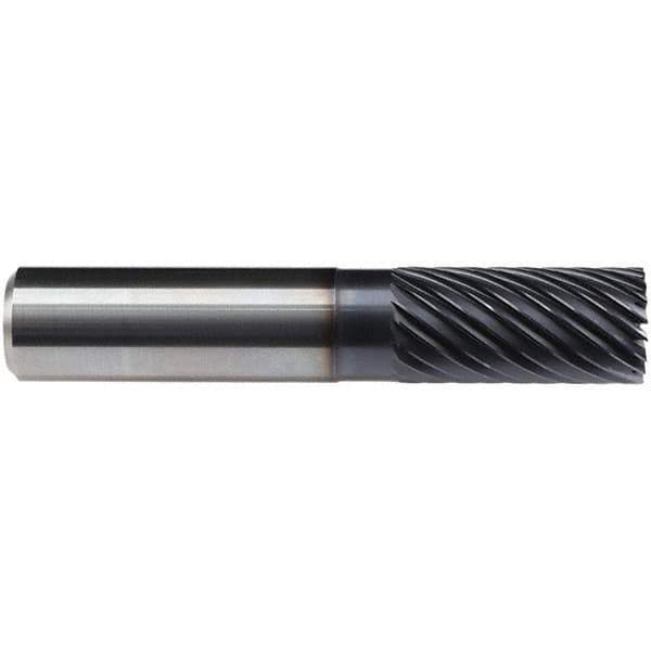 Emuge - 20mm Diam, 38mm LOC, 20 Flute Solid Carbide Roughing & Finishing End Mill - TiAlN Finish, 104mm OAL, 20mm Shank Diam, Cylindrical Shank, 40° Helix, Long Length - Exact Tool & Supply