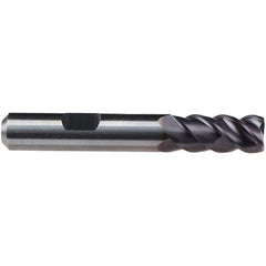 Emuge - 4mm Diam, 11mm LOC, 4 Flute Solid Carbide Roughing & Finishing End Mill - TiAlN Finish, 57mm OAL, 6mm Shank Diam, Weldon Shank, 50° Helix, Centercutting, Long Length - Exact Tool & Supply