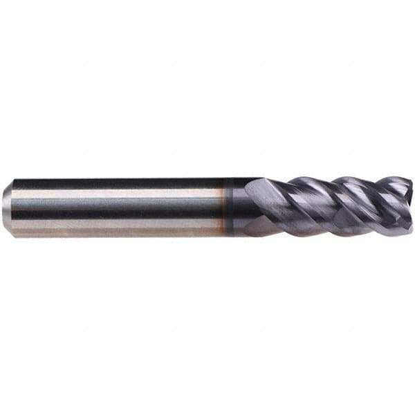 Emuge - 1/4" Diam, 3/8" LOC, 4 Flute Solid Carbide Roughing & Finishing End Mill - TiAlN Finish, 2" OAL, 1/4" Shank Diam, Cylindrical Shank, 50° Helix, Centercutting, Long Length - Exact Tool & Supply