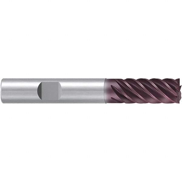 Emuge - 16mm Diam, 32mm LOC, 6 Flute Solid Carbide Roughing & Finishing End Mill - TiAlN Finish, 92mm OAL, 16mm Shank Diam, Weldon Shank, 38° Helix, Long Length - Exact Tool & Supply