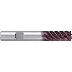 Emuge - 16mm Diam, 32mm LOC, 6 Flute Solid Carbide Roughing & Finishing End Mill - TiAlN Finish, 92mm OAL, 16mm Shank Diam, Weldon Shank, 38° Helix, Long Length - Exact Tool & Supply