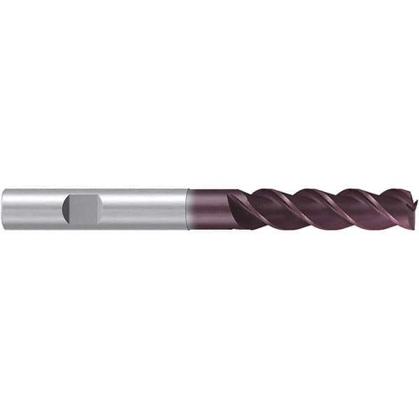 Emuge - 10mm Diam, 30mm LOC, 3 Flute Solid Carbide Roughing & Finishing End Mill - TiAlN Finish, 80mm OAL, 10mm Shank Diam, Weldon Shank, 38° Helix, Centercutting, Extra Long Length - Exact Tool & Supply