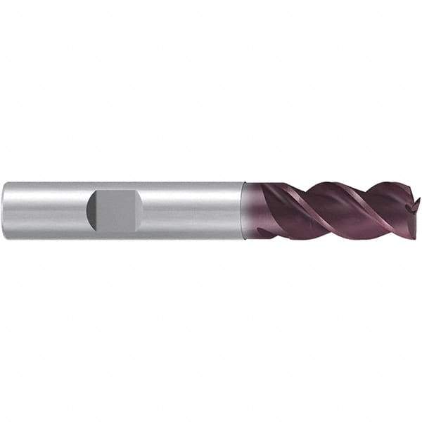Emuge - 2mm Diam, 6mm LOC, 3 Flute Solid Carbide Roughing & Finishing End Mill - TiAlN Finish, 57mm OAL, 6mm Shank Diam, Weldon Shank, 38° Helix, Centercutting, Long Length - Exact Tool & Supply