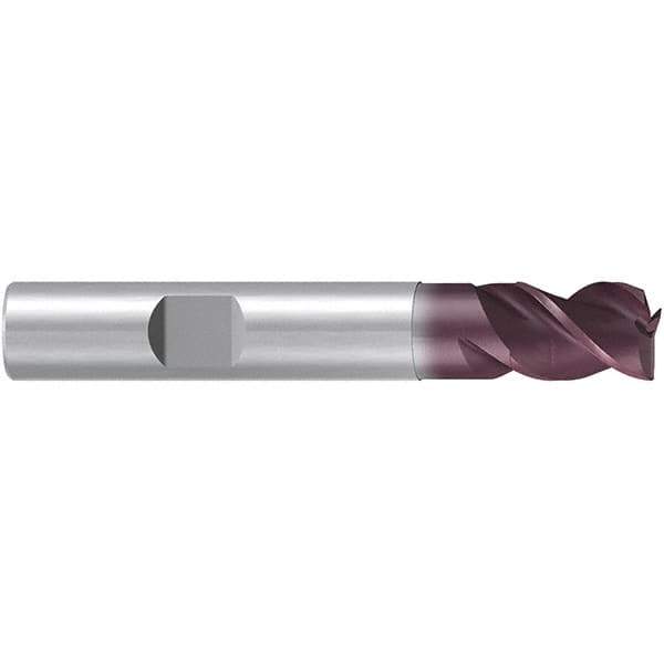 Emuge - 3.5mm Diam, 4mm LOC, 3 Flute Solid Carbide Roughing & Finishing End Mill - TiAlN Finish, 50mm OAL, 6mm Shank Diam, Weldon Shank, 38° Helix, Centercutting, Stub Length - Exact Tool & Supply