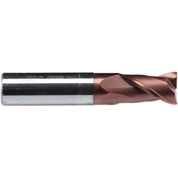 Emuge - 10mm Diam, 19mm LOC, 2 Flute Solid Carbide Roughing & Finishing End Mill - TiAlN Finish, 72mm OAL, 10mm Shank Diam, Cylindrical Shank, 38° Helix, Centercutting, Long Length - Exact Tool & Supply