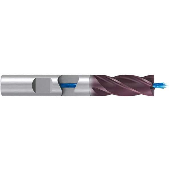 Emuge - 5mm Diam, 13mm LOC, 4 Flute Solid Carbide Roughing & Finishing End Mill - TiAlN Finish, 57mm OAL, 6mm Shank Diam, Weldon Shank, 38° Helix, Long Length - Exact Tool & Supply