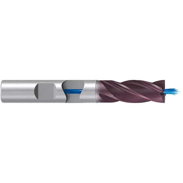 Emuge - 8mm Diam, 19mm LOC, 4 Flute Solid Carbide Roughing & Finishing End Mill - TiAlN Finish, 63mm OAL, 8mm Shank Diam, Weldon Shank, 38° Helix, Long Length - Exact Tool & Supply