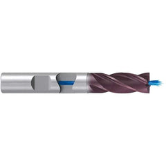 Emuge - 8mm Diam, 19mm LOC, 4 Flute Solid Carbide Roughing & Finishing End Mill - TiAlN Finish, 63mm OAL, 8mm Shank Diam, Weldon Shank, 38° Helix, Long Length - Exact Tool & Supply