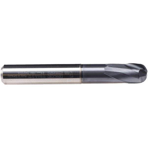 Emuge - 12mm Diam, 10mm LOC, 2 Flute Solid Carbide Roughing & Finishing End Mill - TiAlN Finish, 92mm OAL, 16mm Shank Diam, Cylindrical Shank, 30° Helix, Stub Length - Exact Tool & Supply