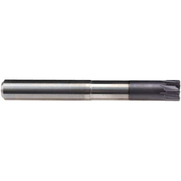 Emuge - 10mm Diam, 6mm LOC, 6 Flute Solid Carbide Roughing & Finishing End Mill - TiAlN Finish, 45mm OAL, 10mm Shank Diam, Cylindrical Shank, 0° Helix, Long Length - Exact Tool & Supply