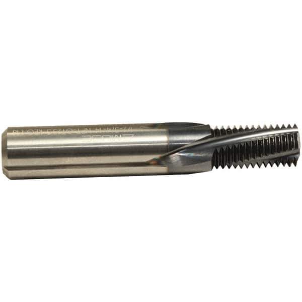 Emuge - 3/8-18 NPT, 0.4" Cutting Diam, 4 Flute, Solid Carbide Helical Flute Thread Mill - External Thread, 0.804" LOC, 3-1/4" OAL, 1/2" Shank Diam - Exact Tool & Supply