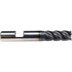 Emuge - 5/16" Diam, 3/4" LOC, 4 Flute Solid Carbide Roughing & Finishing End Mill - TiAlN Finish, 2-1/2" OAL, 3/8" Shank Diam, Weldon Shank, 45° Helix, Centercutting, Long Length - Exact Tool & Supply