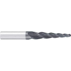 Emuge - 4° Taper Angle per Side, 2mm Small End Diam, 87mm LOC, Solid Carbide 3 Flute Tapered Ball End Mill - AlCr Finish, 150mm OAL, 16mm Shank Diam, Spiral Flute, 36° Helix - Exact Tool & Supply