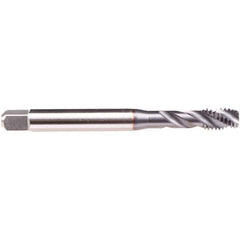 Emuge - #12-28 UNF 3 Flute 2B/3B Modified Bottoming Spiral Flute Tap - High Speed Steel, TiCN Finish, 3.15" OAL, Right Hand Flute, Right Hand Thread, Series BU539300 - Exact Tool & Supply
