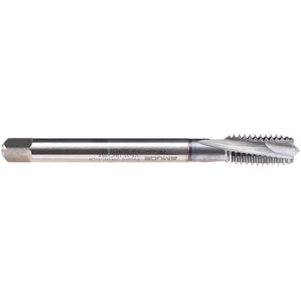Emuge - 3/8-24 UNF, 3 Flute, 10° Helix, Modified Bottoming Chamfer, TiCN Finish, High Speed Steel Spiral Flute STI Tap - Right Hand Flute, 3-15/16" OAL, 0.323" Shank Diam, 3BX Class of Fit, Series CU35J411 - Exact Tool & Supply