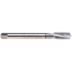 Emuge - 3/8-24 UNF, 3 Flute, 10° Helix, Modified Bottoming Chamfer, TiCN Finish, High Speed Steel Spiral Flute STI Tap - Right Hand Flute, 3-15/16" OAL, 0.323" Shank Diam, 3BX Class of Fit, Series CU35J411 - Exact Tool & Supply