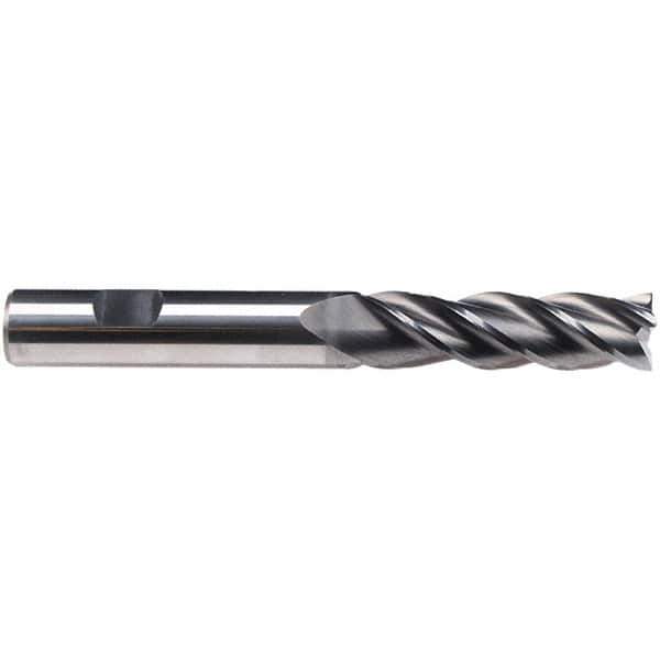 Emuge - 5/8" Diam, 2-1/4" LOC, 4 Flute Solid Carbide Roughing & Finishing End Mill - CrN Finish, 5" OAL, 5/8" Shank Diam, Weldon Shank, 38° Helix, Centercutting, Stub Length - Exact Tool & Supply