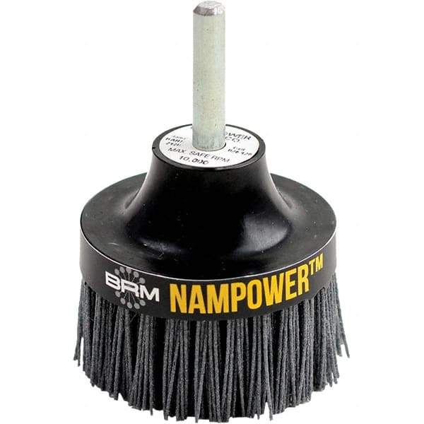 Brush Research Mfg. - 3" 180 Grit Silicon Carbide Straight Disc Brush - Medium Grade, Drive Arbor Connector, 1" Trim Length, 1/2" Shank Diam, 1/2" Arbor Hole - Exact Tool & Supply