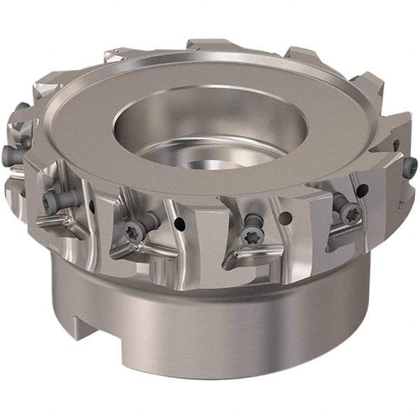 Seco - 12 Inserts, 100mm Cut Diam, 32mm Arbor Diam, 12mm Max Depth of Cut, Indexable Square-Shoulder Face Mill - 90° Lead Angle, 50mm High, LOEX12 Insert Compatibility, Through Coolant, Series 220.94-12 - Exact Tool & Supply