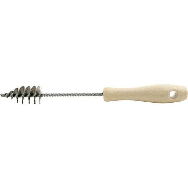 Brush Research Mfg. - 1" Diam Helical Stainless Steel Tube Brush - Single Spiral, 0.006" Filament Diam, 2-3/16" Brush Length, 10-1/2" OAL, 0.22" Diam Plastic Handle Shank - Exact Tool & Supply