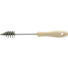 Brush Research Mfg. - 1" Diam Helical Stainless Steel Tube Brush - Single Spiral, 0.006" Filament Diam, 2-3/16" Brush Length, 10-1/2" OAL, 0.22" Diam Plastic Handle Shank - Exact Tool & Supply