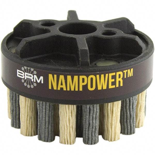 Brush Research Mfg. - 3" 320 Grit Ceramic/Silicon Carbide Straight Disc Brush - Medium Grade, Drive Arbor Connector, 0.7087" Trim Length, 0.63" Shank Diam, 0.63" Arbor Hole - Exact Tool & Supply
