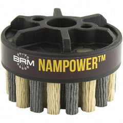Brush Research Mfg. - 3" 180 Grit Ceramic/Silicon Carbide Straight Disc Brush - Medium Grade, Drive Arbor Connector, 0.7087" Trim Length, 0.63" Shank Diam, 0.63" Arbor Hole - Exact Tool & Supply