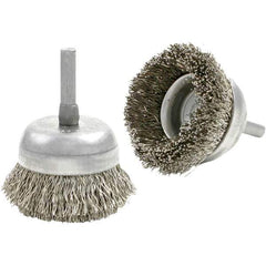Brush Research Mfg. - 3" Diam, 2-3/4" Shank Diam, Carbon Steel Fill Cup Brush - 0.04 Wire Diam, 3/4" Trim Length, 8,000 Max RPM - Exact Tool & Supply