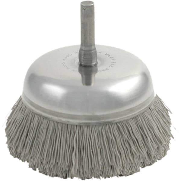Brush Research Mfg. - 2-3/4" Diam, 1/4" Shank Diam, Nylon Fill Cup Brush - Silicon Carbide Abrasive Material, 0.022 Wire Diam, 3/4" Trim Length, 8,000 Max RPM - Exact Tool & Supply