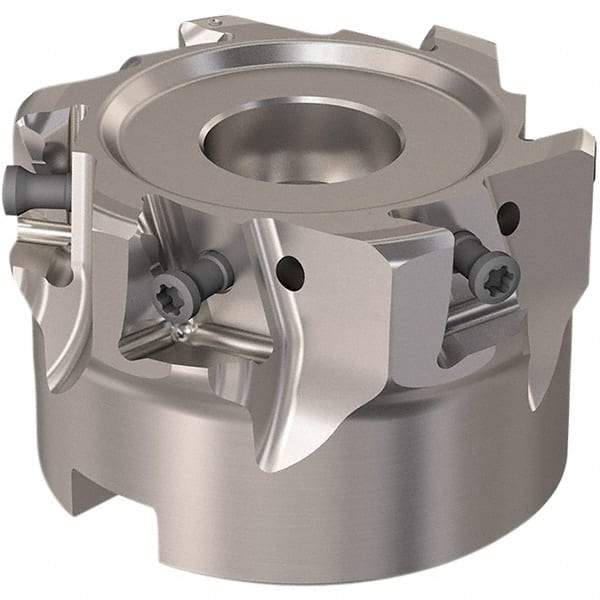 Seco - 6 Inserts, 63mm Cut Diam, 27mm Arbor Diam, 12mm Max Depth of Cut, Indexable Square-Shoulder Face Mill - 90° Lead Angle, 40mm High, LOEX12 Insert Compatibility, Through Coolant, Series 220.94-12 - Exact Tool & Supply