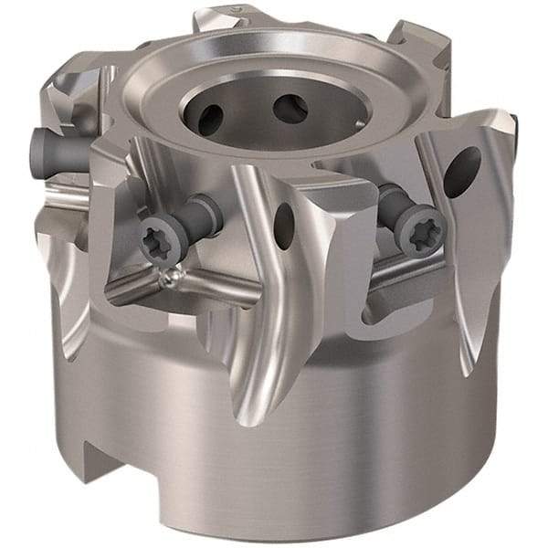 Seco - 6 Inserts, 50mm Cut Diam, 22mm Arbor Diam, 12mm Max Depth of Cut, Indexable Square-Shoulder Face Mill - 90° Lead Angle, 40mm High, LOEX12 Insert Compatibility, Through Coolant, Series 220.94-12 - Exact Tool & Supply