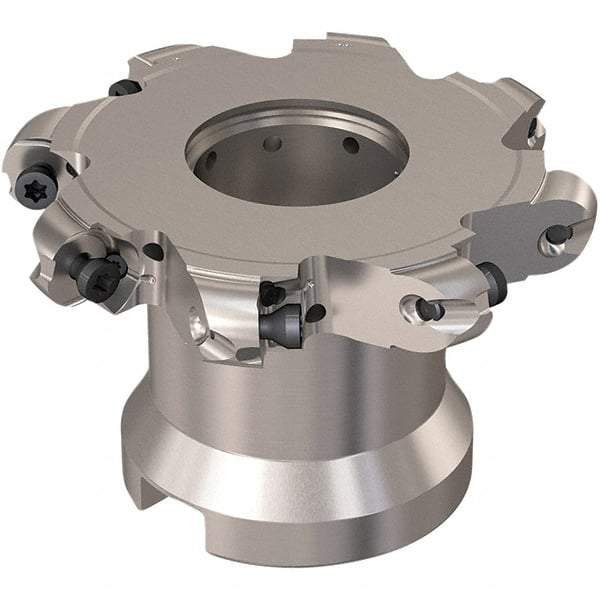 Seco - Shell Mount Connection, 0.472" Cutting Width, 20mm Depth of Cut, 80mm Cutter Diam, 27mm Hole Diam, 4 Tooth Indexable Slotting Cutter - R335.29 Toolholder, RP.. 1204 Insert, Right Hand Cutting Direction - Exact Tool & Supply