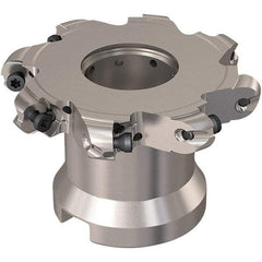 Seco - Shell Mount Connection, 0.472" Cutting Width, 20mm Depth of Cut, 80mm Cutter Diam, 27mm Hole Diam, 4 Tooth Indexable Slotting Cutter - R335.29 Toolholder, RP.. 1204 Insert, Right Hand Cutting Direction - Exact Tool & Supply