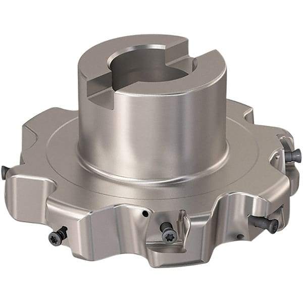 Seco - Shell Mount Connection, 0.787" Cutting Width, 25.31mm Depth of Cut, 100mm Cutter Diam, 27mm Hole Diam, 4 Tooth Indexable Slotting Cutter - R335.25 Toolholder, XNHQ 12 Insert, Right Hand Cutting Direction - Exact Tool & Supply