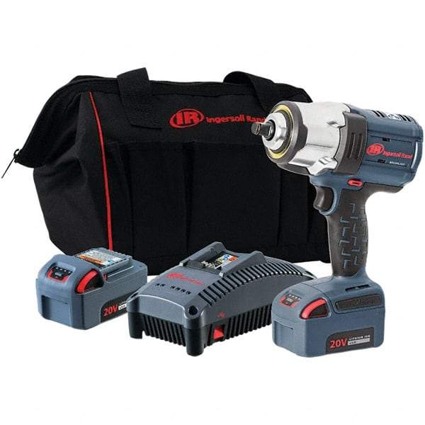 Ingersoll-Rand - 1/2" Drive 20 Volt Pistol Grip Cordless Impact Wrench & Ratchet - 0 to 1,900 RPM, 0 to 2,450 BPM, 1,500 Ft/Lb Torque, 2 Lithium-Ion Batteries - Exact Tool & Supply
