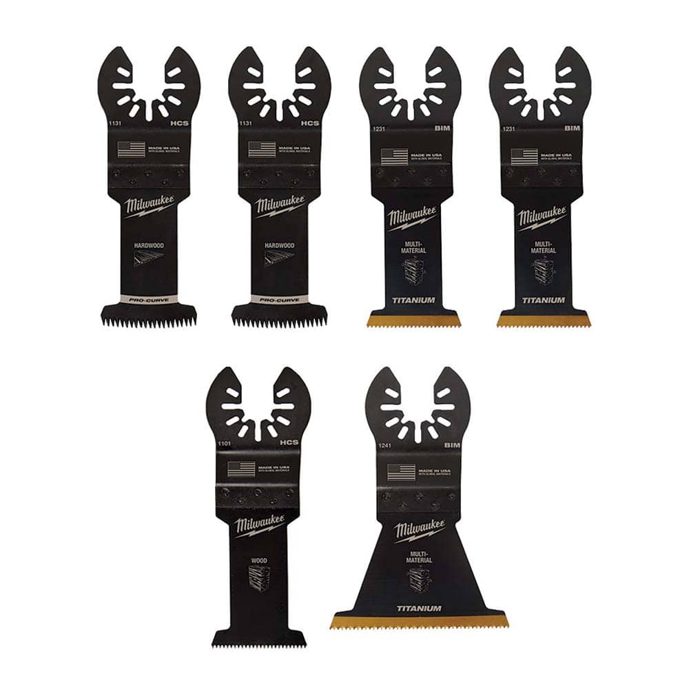 Milwaukee Tool - Rotary & Multi-Tool Accessories; Accessory Type: Blade Set ; For Use With: Multi-Tools ; Includes: (2) 1-3/8" TITANIUM BI-METAL WOOD W/NAILS BLADES, (2) 1-3/8" HCS JAPANESE TOOTH BLADES, 1-3/8" HCS WOOD BLADE, 2-1/2" TITANIUM BI-METAL WO - Exact Tool & Supply