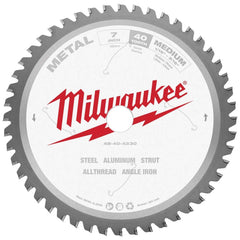 Milwaukee Tool - Wet & Dry-Cut Saw Blades; Blade Diameter (Inch): 7 ; Blade Material: Carbide-Tipped ; Arbor Style: Standard Round ; Arbor Hole Diameter (mm): 20.00 ; Application: Ferrous Metal Cutting ; Number of Teeth: 40 - Exact Tool & Supply