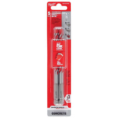 Milwaukee Tool - Rotary Drill/Hammer Drill Bits; Drill Bit Size (Inch): 1/4 ; Shank Type: 3-Flat ; Usable Length (Inch): 4.0000 ; Drill Bit Material: Carbide Tipped ; Flute Length (Inch): 4 ; Number of Pieces: 5.000 - Exact Tool & Supply