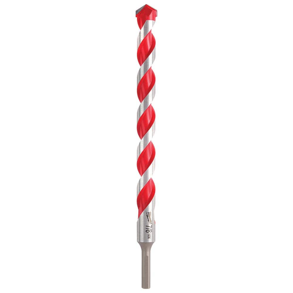 Milwaukee Tool - Rotary Drill/Hammer Drill Bits; Drill Bit Size (Inch): 7/8 ; Shank Type: 3-Flat ; Usable Length (Inch): 10.0000 ; Drill Bit Material: Carbide Tipped ; Flute Length (Inch): 10 ; Number of Pieces: 1.000 - Exact Tool & Supply