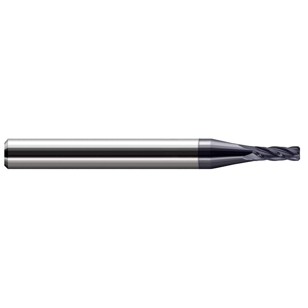 Corner Chamfer End Mill: 0.062″ Dia, 0.187″ LOC, 4 Flute, 0.005″ Chamfer Width, Solid Carbide 1-1/2″ OAL, 1/8″ Shank Dia, 30 ° Helix, AlTiN Coated