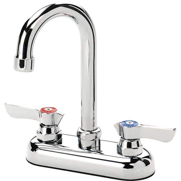 Krowne - Deck Mount, Bar and Hospitality Faucet without Spray - Two Handle, Color Coded Handle, Gooseneck Spout, No Drain - Exact Tool & Supply
