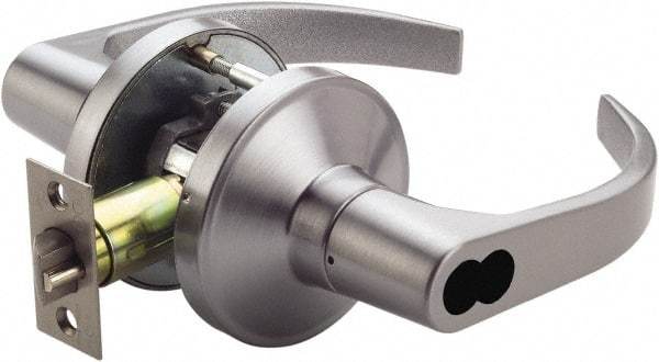 PDQ - Heavy Duty Entry Lever Lockset - 2-3/4" Back Set, Small Format I/C Less Cylinder, Zinc, Antimicrobial Coated, Satin Chrome Plated Finish - Exact Tool & Supply